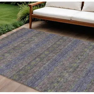 Photo of Purple Plum And Gold Floral Medallion Washable Indoor Outdoor Area Rug