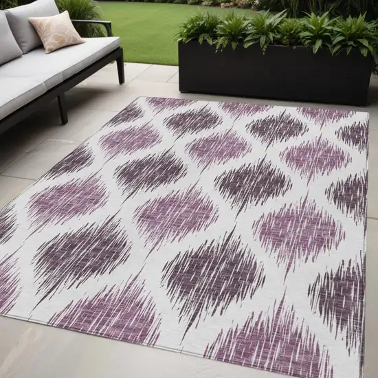 Purple Plum And Ivory Ikat Washable Indoor Outdoor Area Rug Photo 1