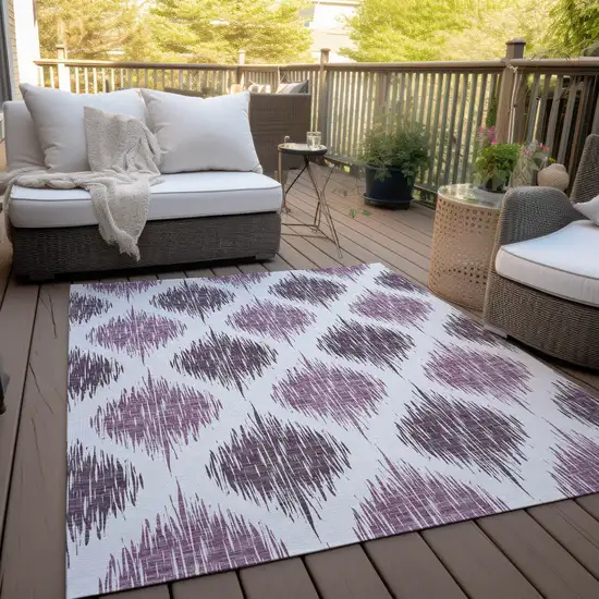 Purple Plum And Ivory Ikat Washable Indoor Outdoor Area Rug Photo 9