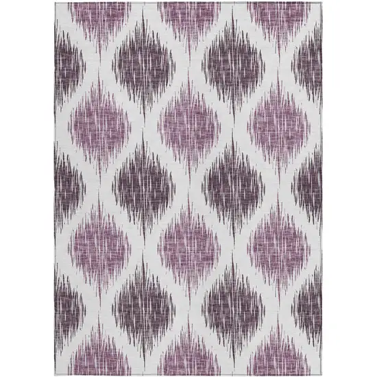 Purple Plum And Ivory Ikat Washable Indoor Outdoor Area Rug Photo 8