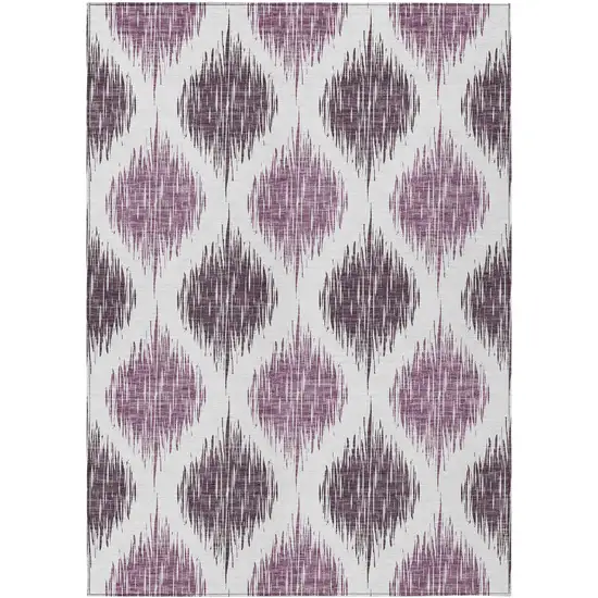 Purple Plum And Ivory Ikat Washable Indoor Outdoor Area Rug Photo 2