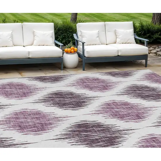 Purple Plum And Ivory Ikat Washable Indoor Outdoor Area Rug Photo 1