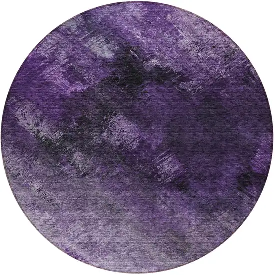 Purple Round Abstract Washable Non Skid Indoor Outdoor Area Rug Photo 4