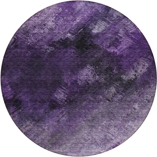 Purple Round Abstract Washable Non Skid Indoor Outdoor Area Rug Photo 2