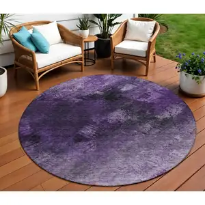 Photo of Purple Round Abstract Washable Non Skid Indoor Outdoor Area Rug