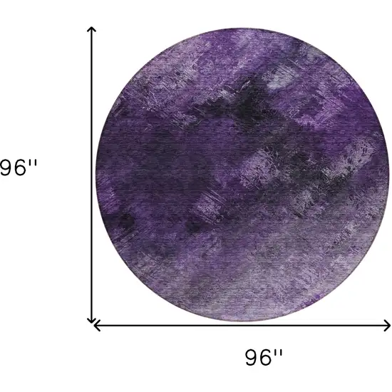 Purple Round Abstract Washable Non Skid Indoor Outdoor Area Rug Photo 3