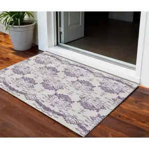 Photo of Purple Silver And Lilac Oriental Washable Indoor Outdoor Area Rug