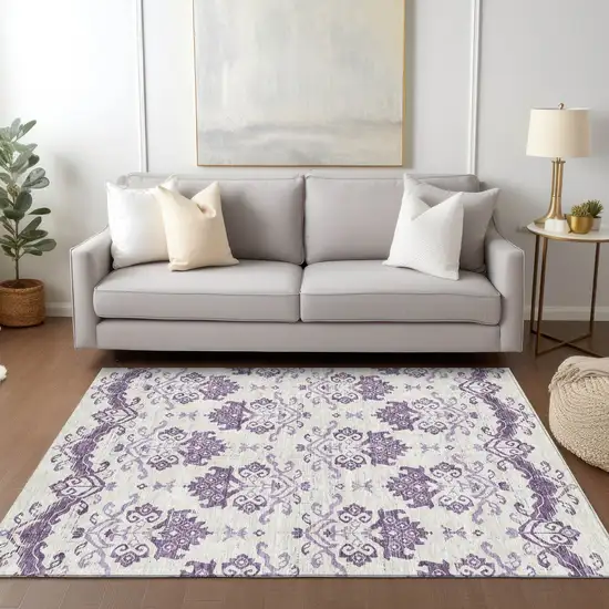 Purple Silver And Lilac Oriental Washable Indoor Outdoor Area Rug Photo 8