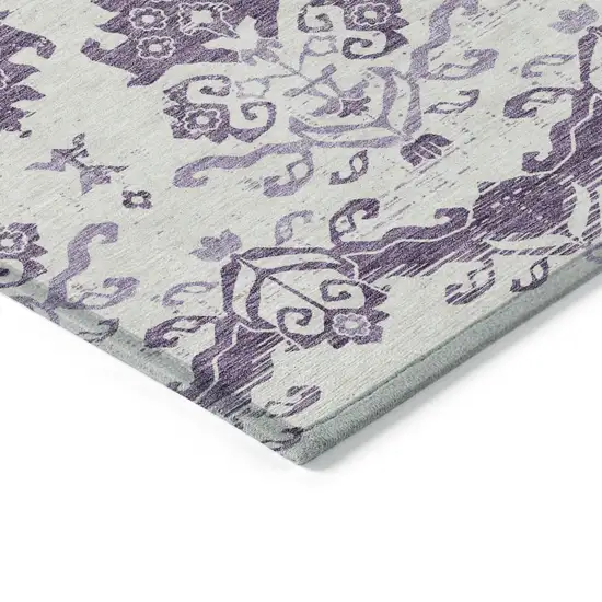 Purple Silver And Lilac Oriental Washable Indoor Outdoor Area Rug Photo 3