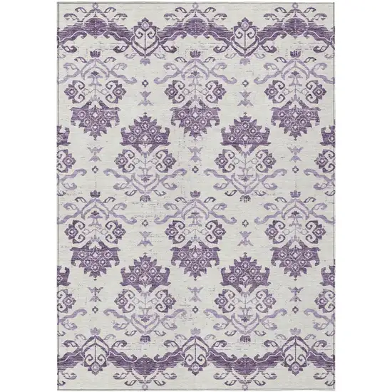 Purple Silver And Lilac Oriental Washable Indoor Outdoor Area Rug Photo 1