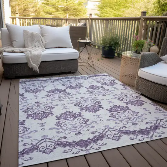 Purple Silver And Lilac Oriental Washable Indoor Outdoor Area Rug Photo 9