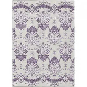 Photo of Purple Silver And Lilac Oriental Washable Indoor Outdoor Area Rug