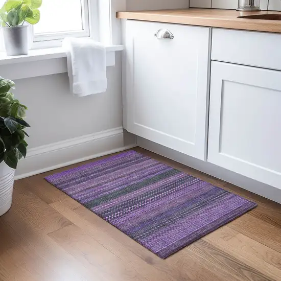 Purple Striped Washable Non Skid Indoor Outdoor Area Rug Photo 8