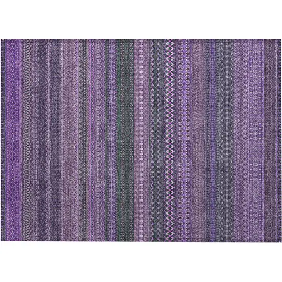 Purple Striped Washable Non Skid Indoor Outdoor Area Rug Photo 2