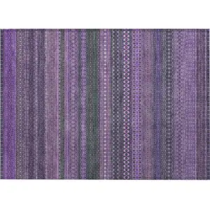 Photo of Purple Striped Washable Non Skid Indoor Outdoor Area Rug