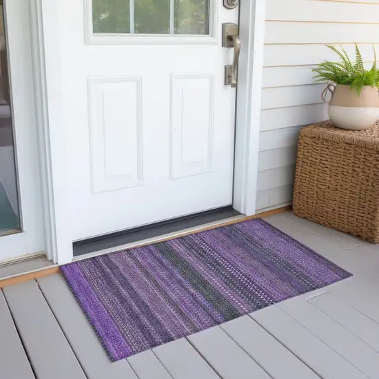 Purple Striped Washable Non Skid Indoor Outdoor Area Rug Photo 7