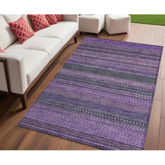 Purple Striped Washable Non Skid Indoor Outdoor Area Rug Photo 1