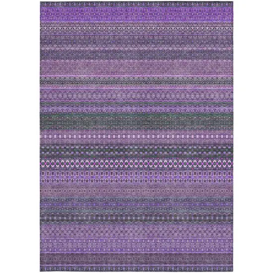 Purple Striped Washable Non Skid Indoor Outdoor Area Rug Photo 4