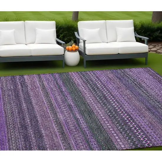 Purple Striped Washable Non Skid Indoor Outdoor Area Rug Photo 1