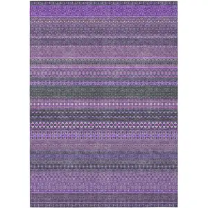 Photo of Purple Striped Washable Non Skid Indoor Outdoor Area Rug