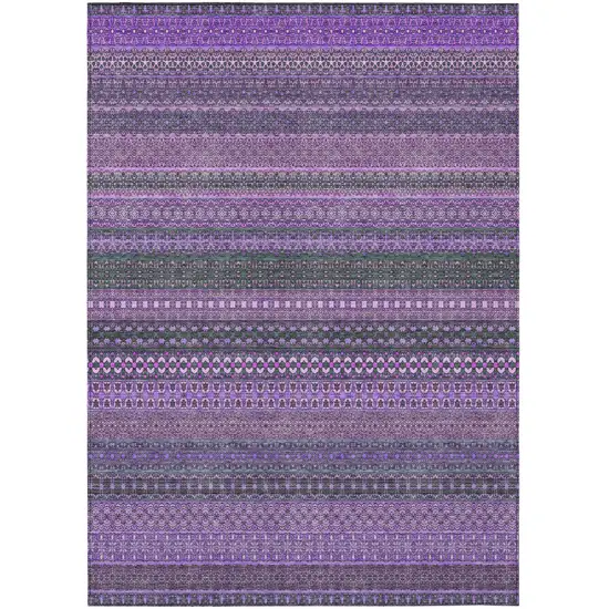 Purple Striped Washable Non Skid Indoor Outdoor Area Rug Photo 2