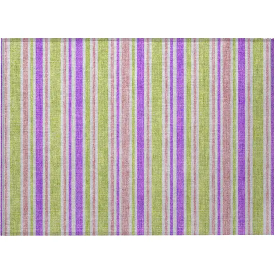 Purple Striped Washable Non Skid Indoor Outdoor Area Rug Photo 3