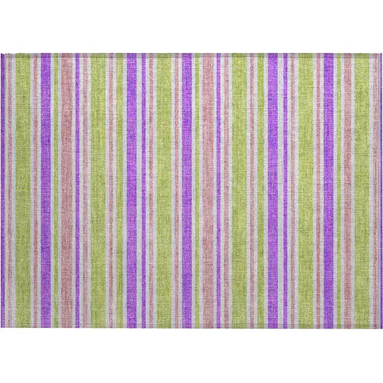 Purple Green and Pink Striped Washable Non Skid Indoor Outdoor Area Rug Photo 2