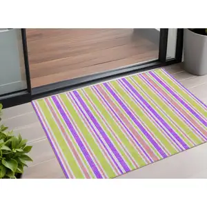 Photo of Purple Striped Washable Non Skid Indoor Outdoor Area Rug