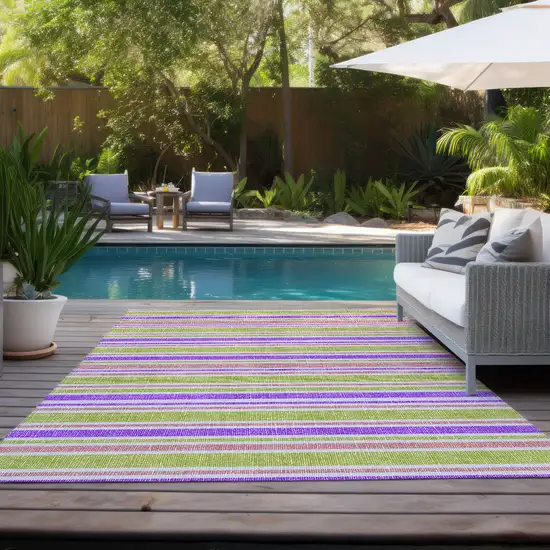 Purple Striped Washable Non Skid Indoor Outdoor Area Rug Photo 9