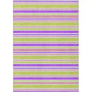 Photo of Purple Striped Washable Non Skid Indoor Outdoor Area Rug