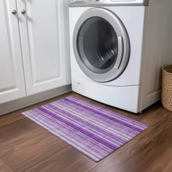 Purple Striped Washable Non Skid Indoor Outdoor Area Rug Photo 9