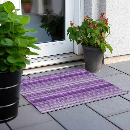 Purple Striped Washable Non Skid Indoor Outdoor Area Rug Photo 8