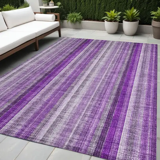 Purple Striped Washable Non Skid Indoor Outdoor Area Rug Photo 1