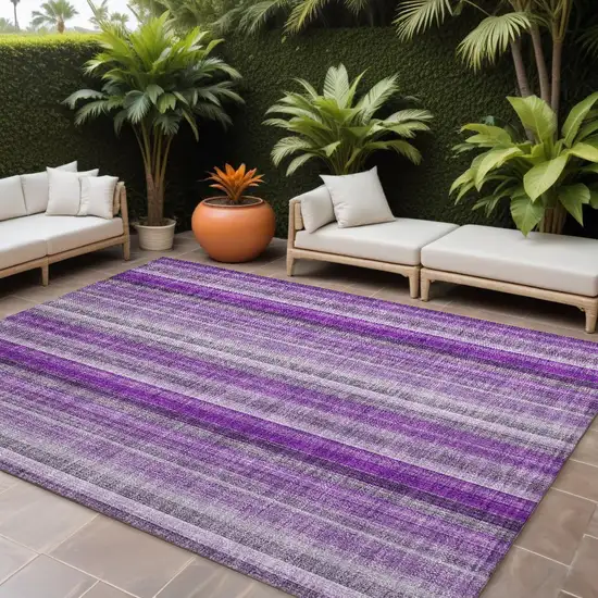 Purple Striped Washable Non Skid Indoor Outdoor Area Rug Photo 1