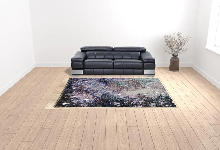 Purple Teal And Brown Abstract Power Loom Stain Resistant Area Rug Photo 4