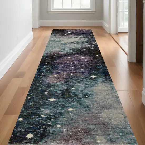 12' Runner Purple Teal and Brown Abstract Power Loom Runner Rug Photo 1