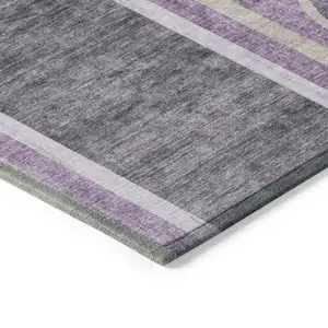 Photo of Purple and Black Abstract Washable Non Skid Indoor Outdoor Area Rug