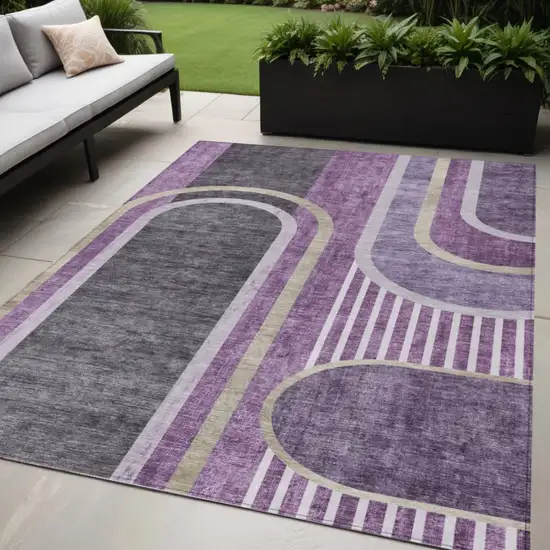 Purple and Black Abstract Washable Indoor Outdoor Area Rug Photo 1