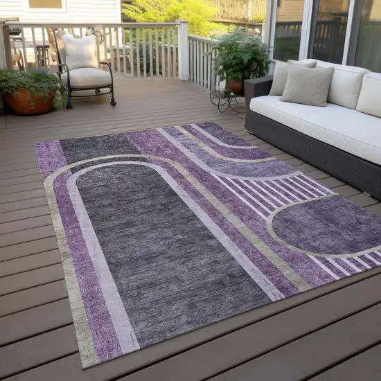 Purple and Black Abstract Washable Non Skid Indoor Outdoor Area Rug Photo 9