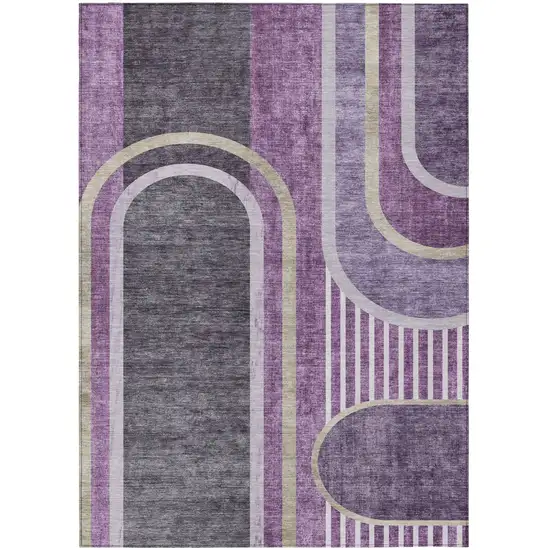 Purple and Black Abstract Washable Indoor Outdoor Area Rug Photo 2