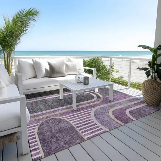 Purple and Black Abstract Washable Indoor Outdoor Area Rug Photo 6