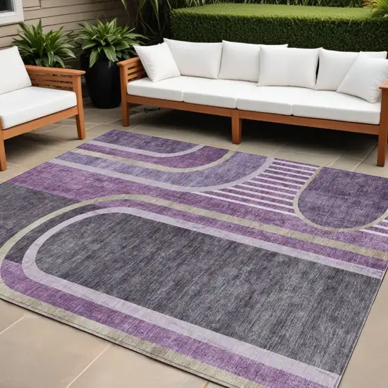 Purple and Black Abstract Washable Indoor Outdoor Area Rug Photo 1