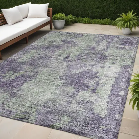 Purple and Green Abstract Washable Non Skid Indoor Outdoor Area Rug Photo 1