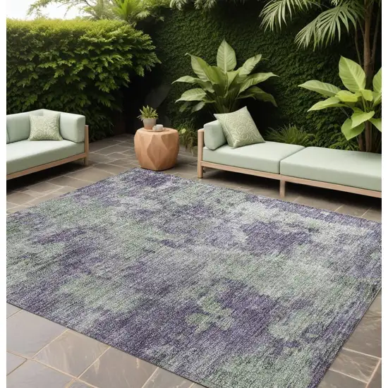 Purple and Green Abstract Washable Non Skid Indoor Outdoor Area Rug Photo 1