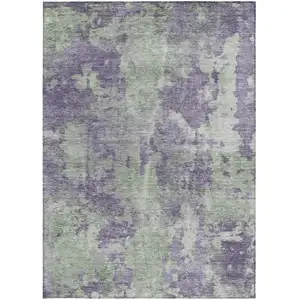 Photo of Purple and Green Abstract Washable Non Skid Indoor Outdoor Area Rug