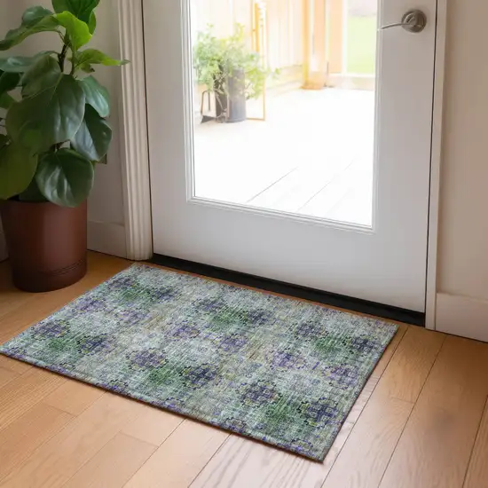 Purple and Green Floral Medallion Washable Non Skid Indoor Outdoor Area Rug Photo 6