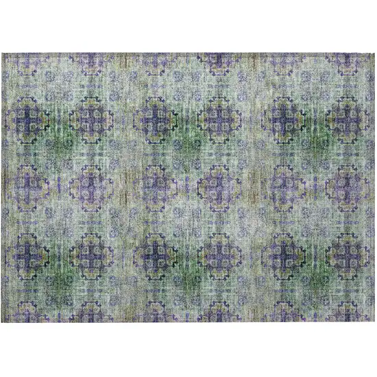 Purple and Green Floral Medallion Washable Non Skid Indoor Outdoor Area Rug Photo 4