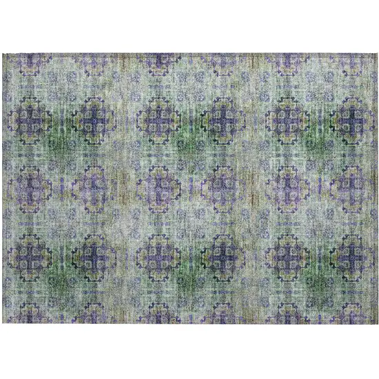 Purple and Green Floral Medallion Washable Non Skid Indoor Outdoor Area Rug Photo 2