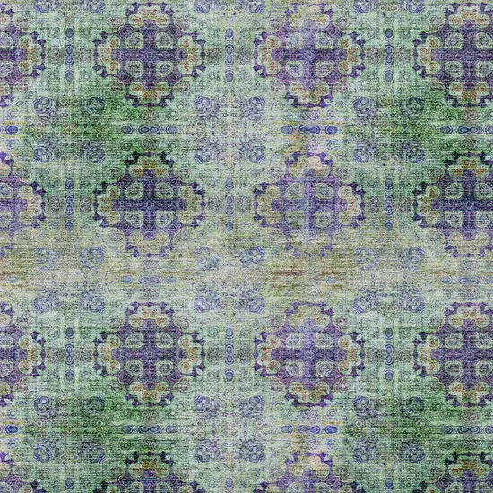 Purple and Green Floral Medallion Washable Non Skid Indoor Outdoor Area Rug Photo 5