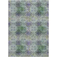 Photo of Purple and Green Floral Medallion Washable Non Skid Indoor Outdoor Area Rug